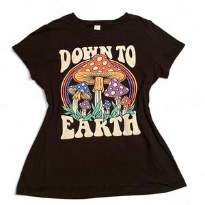 District Black Tee with Colorful Mushroom Graphic